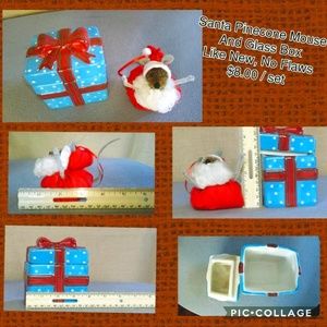 Pinecone Santa Mouse and Ceramic Gift Box